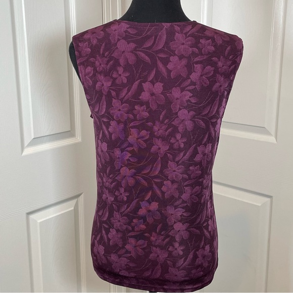 Susan Lawrence Vintage Rich Plum Blouse Floral Print Shell Size L - Picture 4 of 7